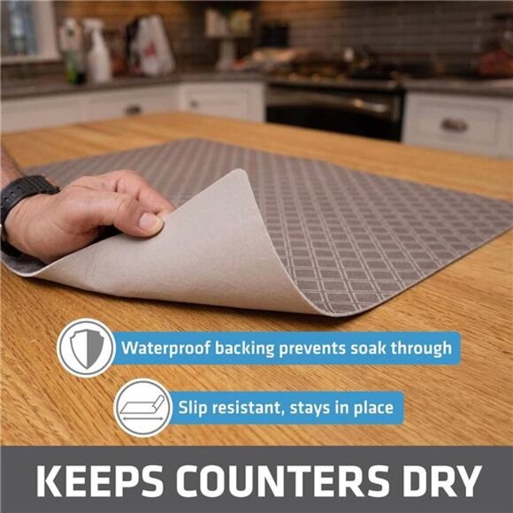 Dish Drying Mat,Oversized (19”x24”),Low-Profile,Super Absorbent,Quick Dry Fabric - Picture 3 of 7
